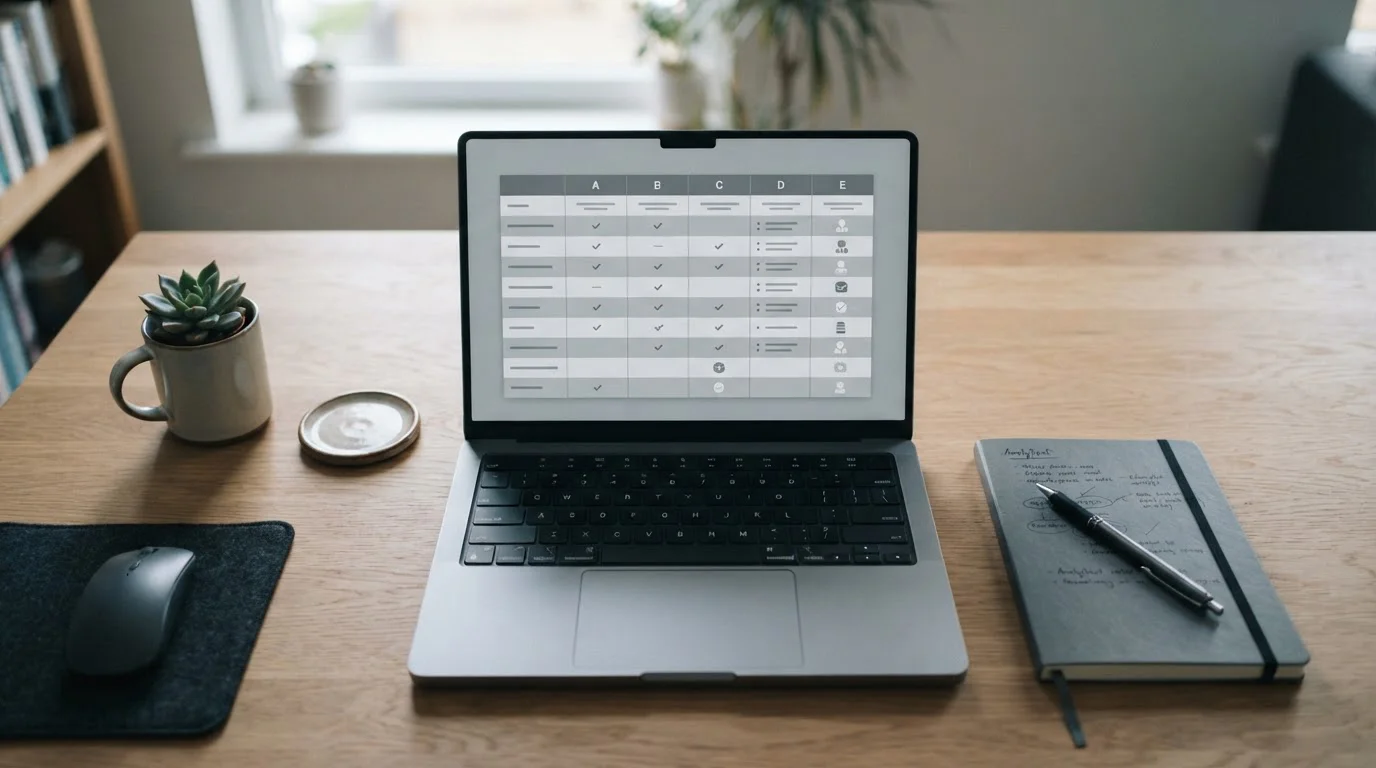 Laptop zeigt Vergleichstabelle verschiedener Zahlungsmethoden für Online-Wetten