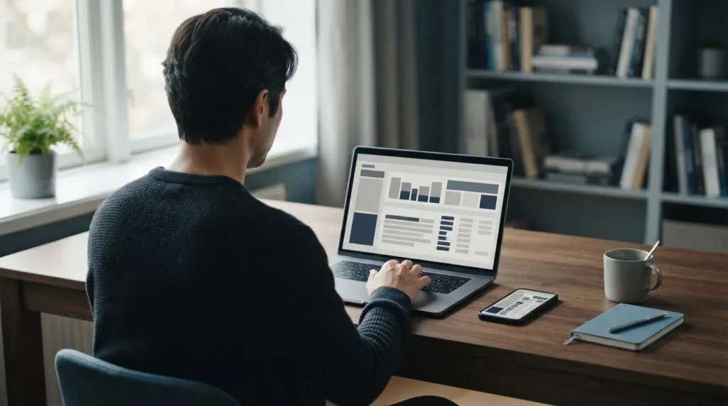 Person analysiert Wettanbieter ohne OASIS am Laptop