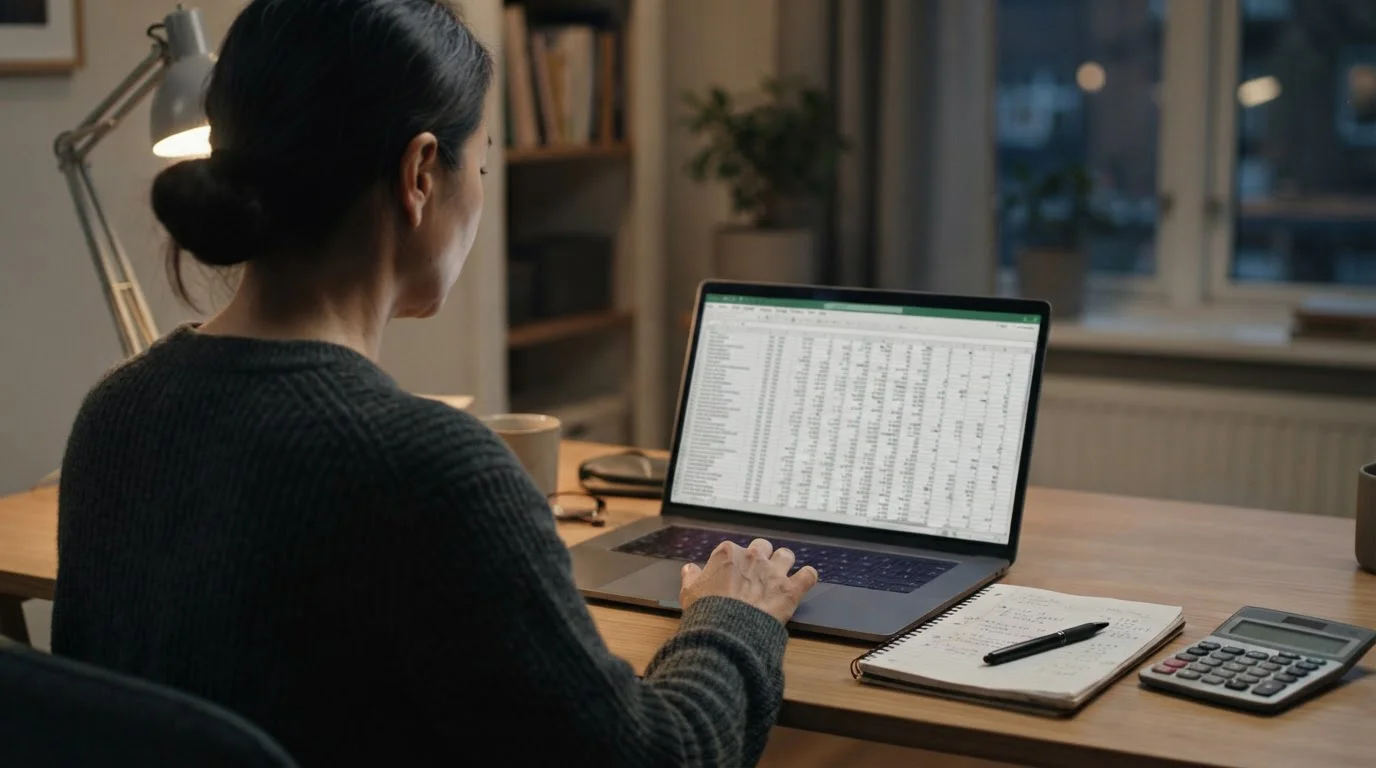Person analysiert Bonusbedingungen auf Laptop-Bildschirm