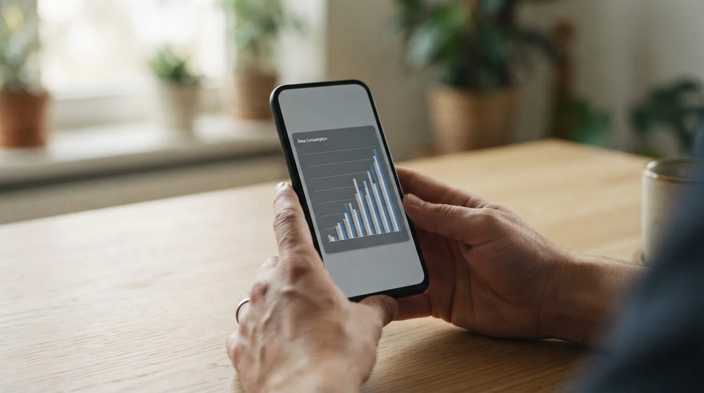 Smartphone zeigt Datenverbrauch während mobiler Nutzung von Wett-Apps