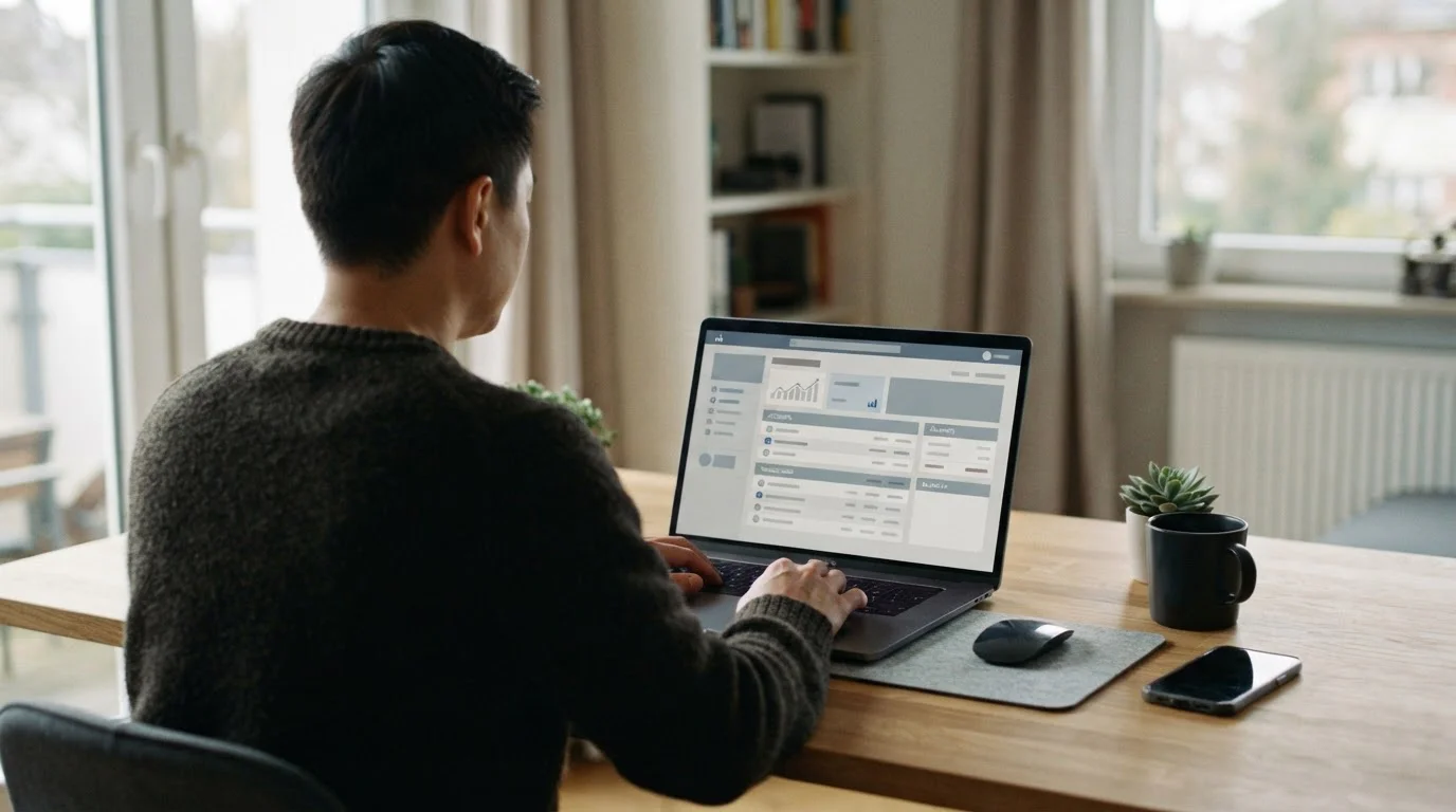 Person nutzt Online-Banking auf Laptop für sichere Einzahlung bei Wettanbieter