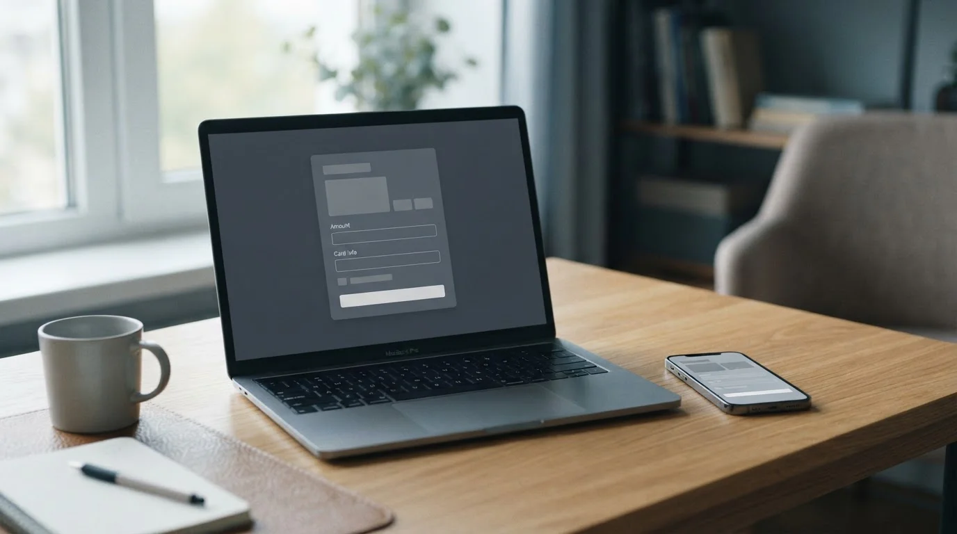 Laptop und Smartphone zeigen neutrale Zahlungsschnittstellen für Online-Wetten mit Visa