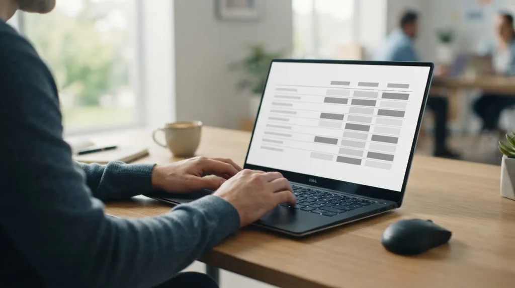 Laptop mit Wettanbieter-Vergleich auf dem Bildschirm in neutraler Büroumgebung