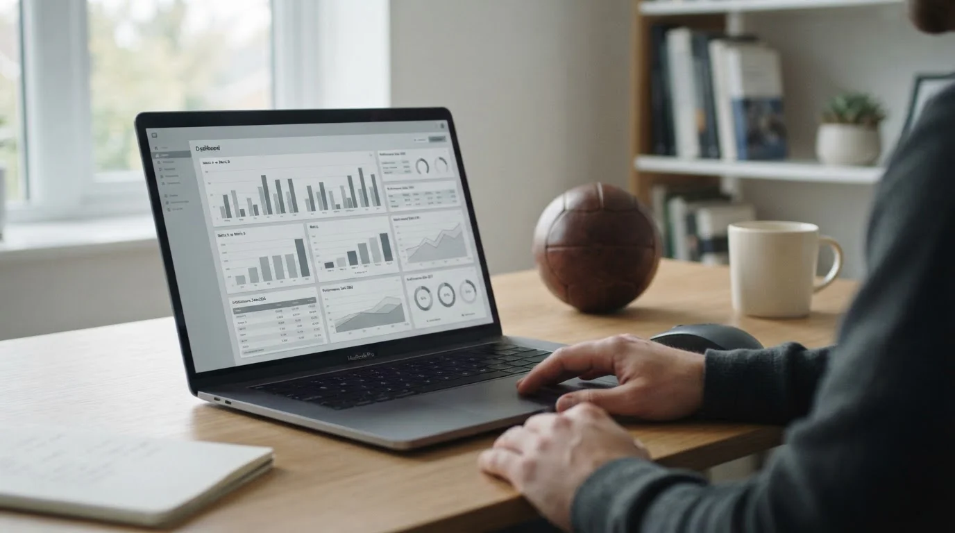 Laptop zeigt Statistiken zu Fußball-Quoten