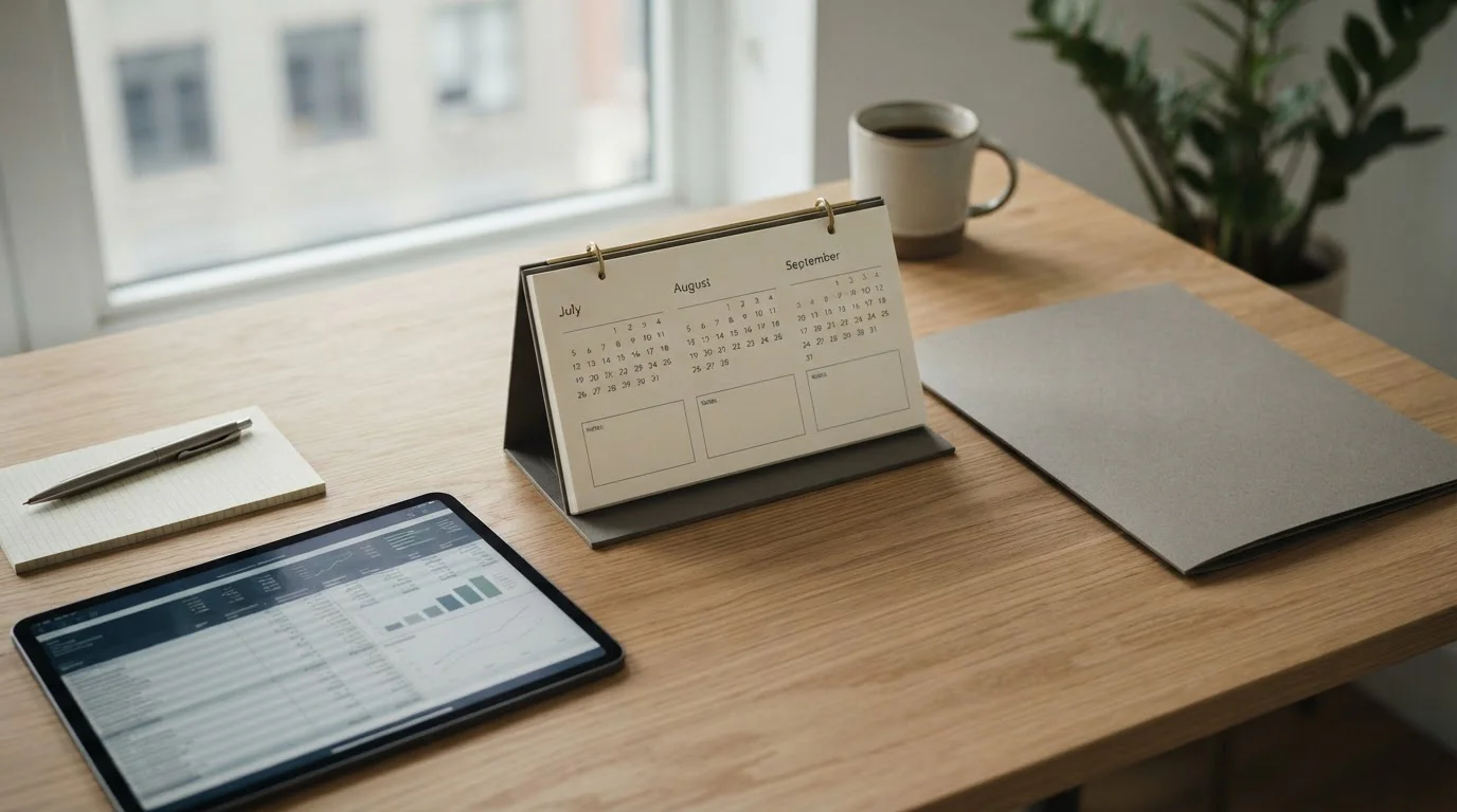 Kalender und Dokumentenmappe für langfristige Wettanalyse