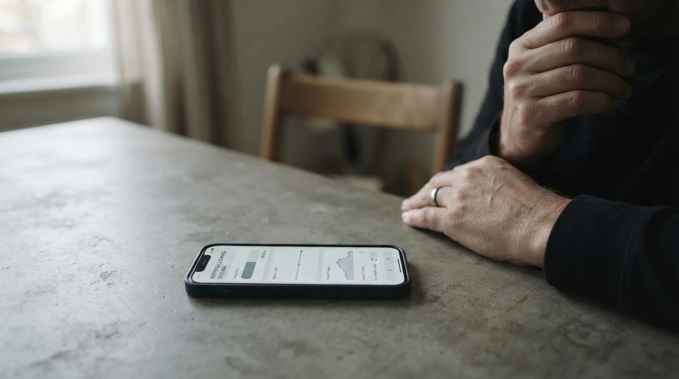 Ernste Darstellung zum Thema Limits und verantwortungsvoller Umgang mit Wett-Apps