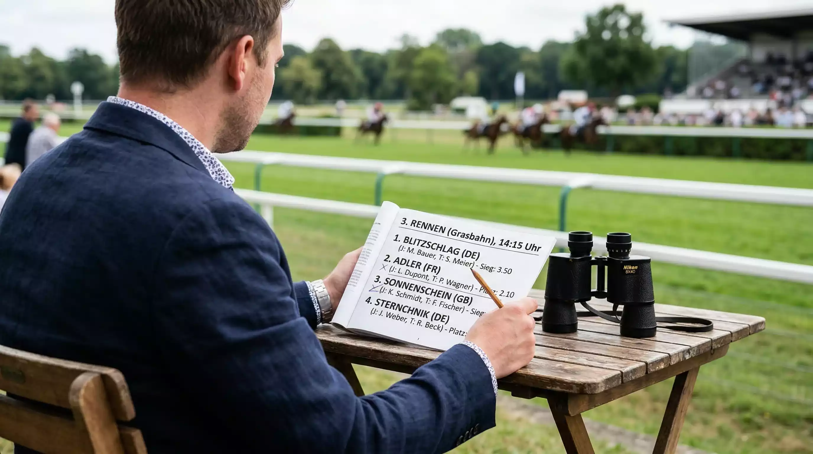 Rennprogramm und Racecard-Analyse vor einem Galopprennen