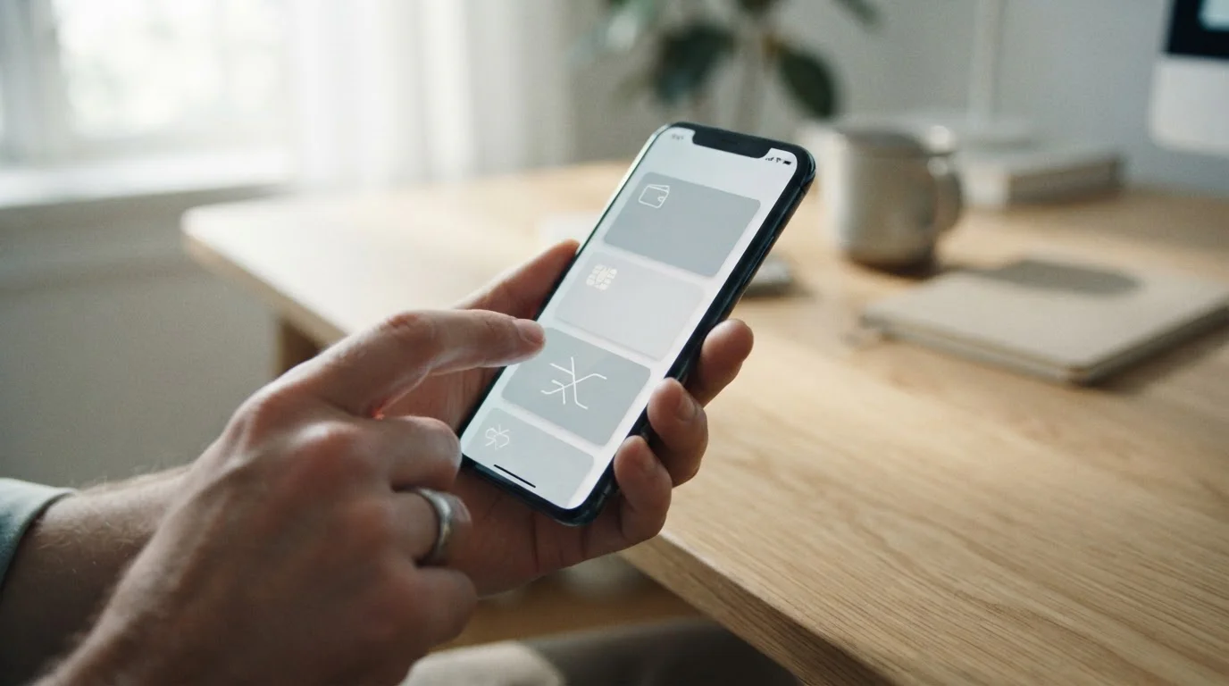 Smartphone mit Zahlungsauswahl-Screen für anonyme Prepaid-Optionen