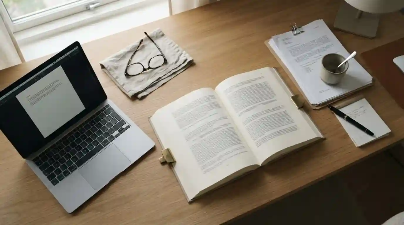 Gesetzestexte und rechtliche Dokumente auf Schreibtisch neben Laptop