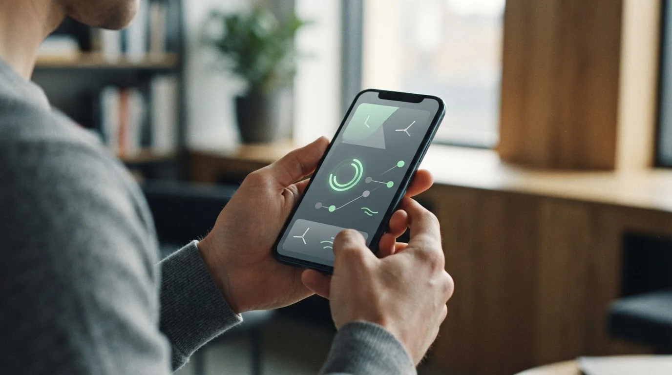 Smartphone zeigt abstrakten Zahlungsfortschritt mit Zeitangaben