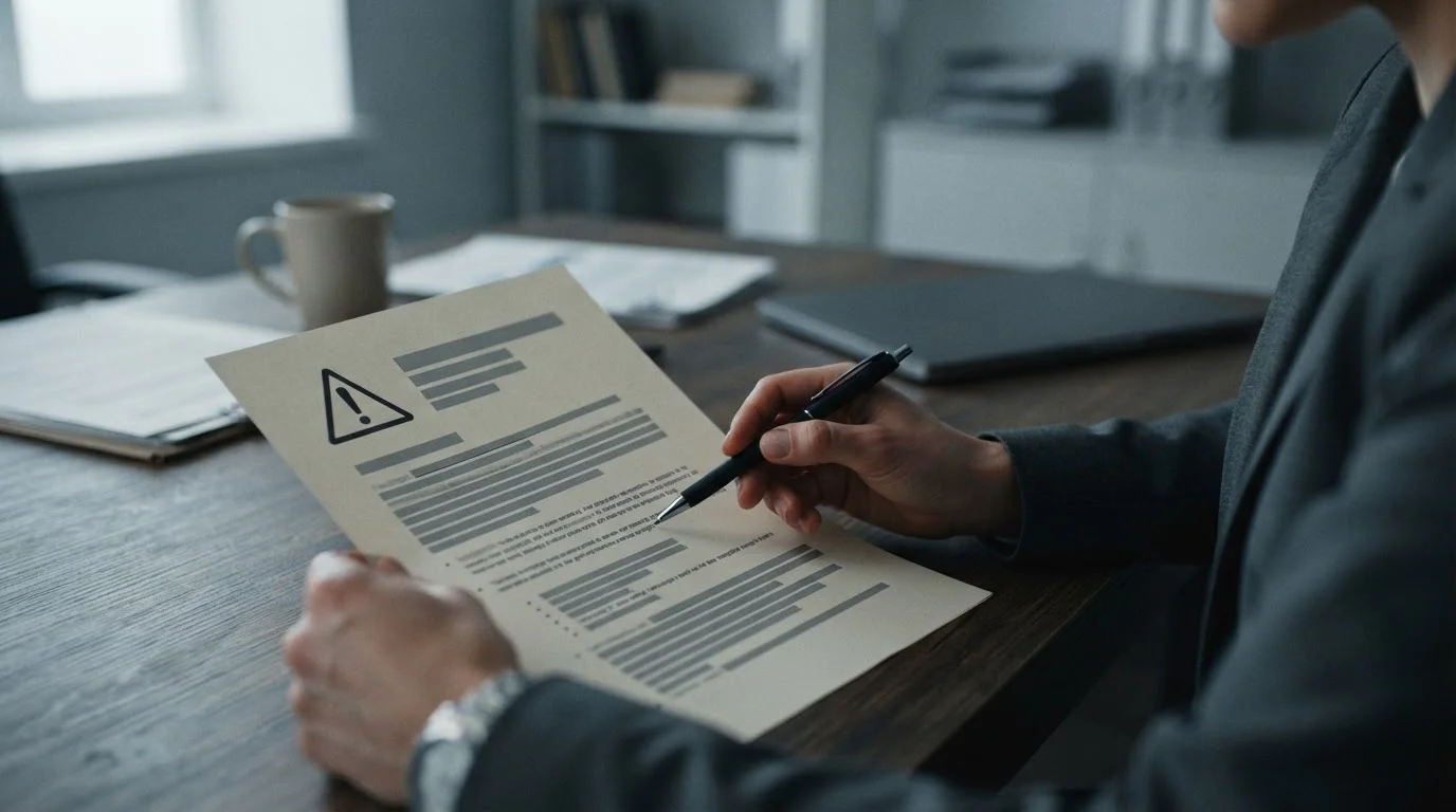 Dokument mit Warnhinweis symbolisiert regulatorische Risiken