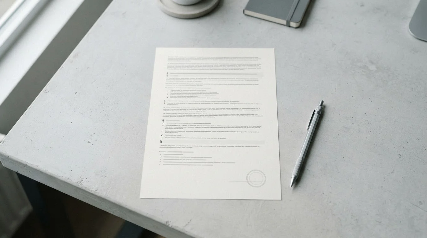 Dokument mit Paragraphen-Symbol und regulatorischen Vorgaben auf Schreibtisch