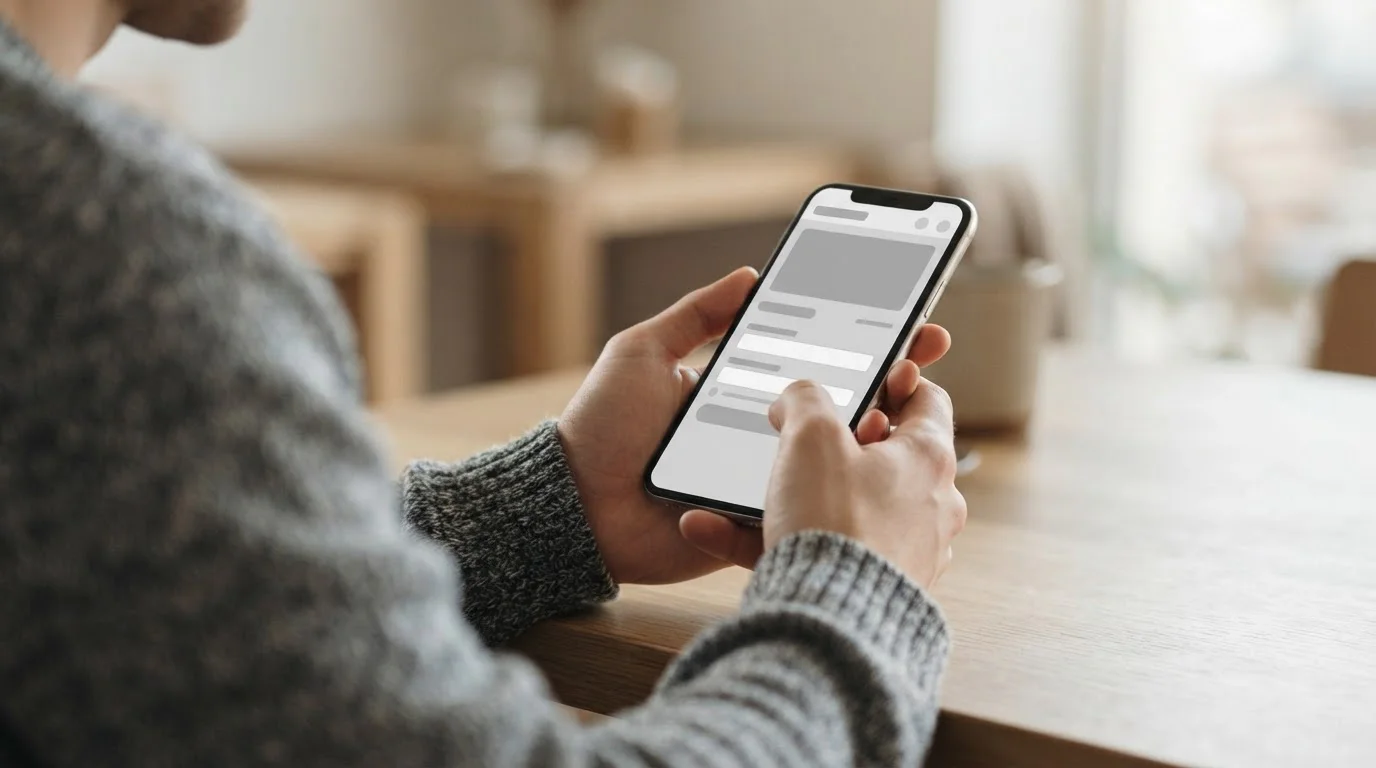 Person gibt Auszahlungsauftrag auf Smartphone ein