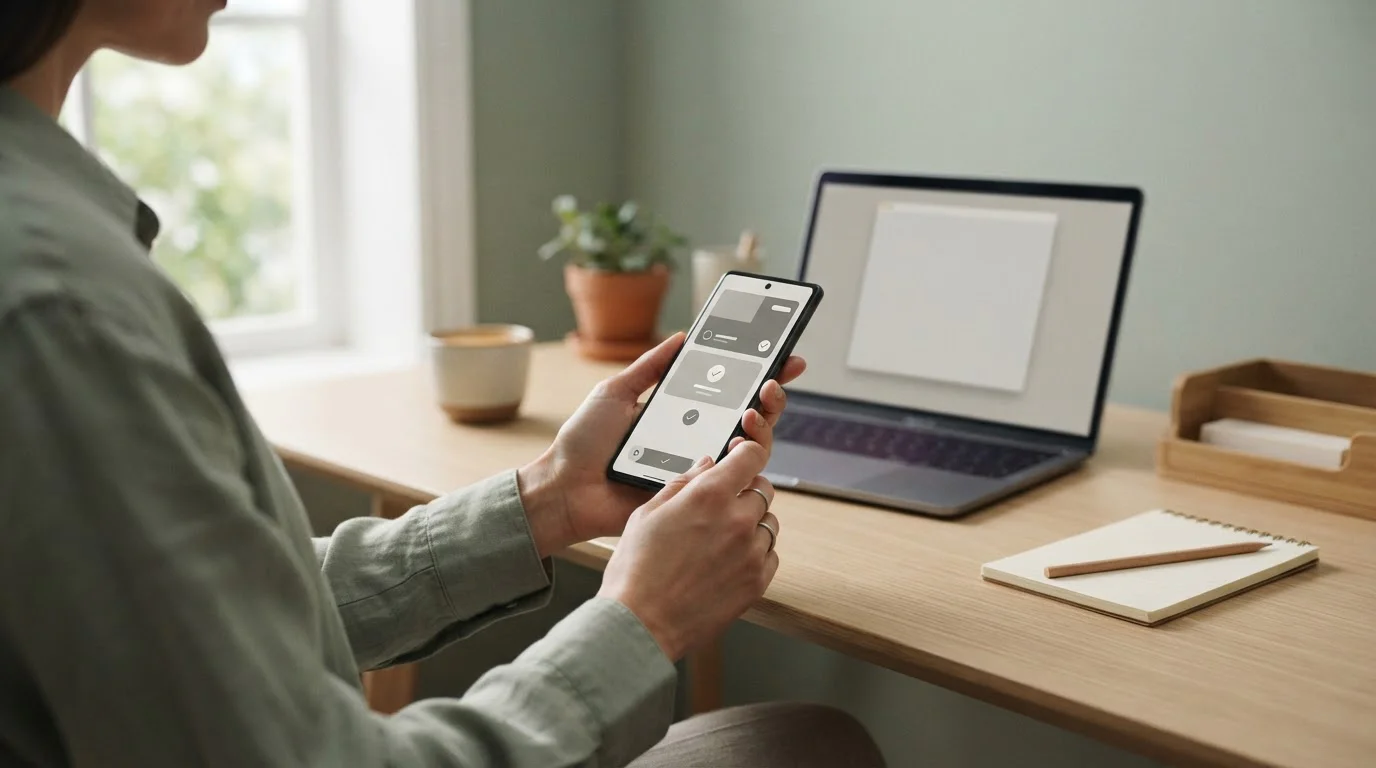 Smartphone mit digitaler Zahlungs-App und Laptop im Hintergrund