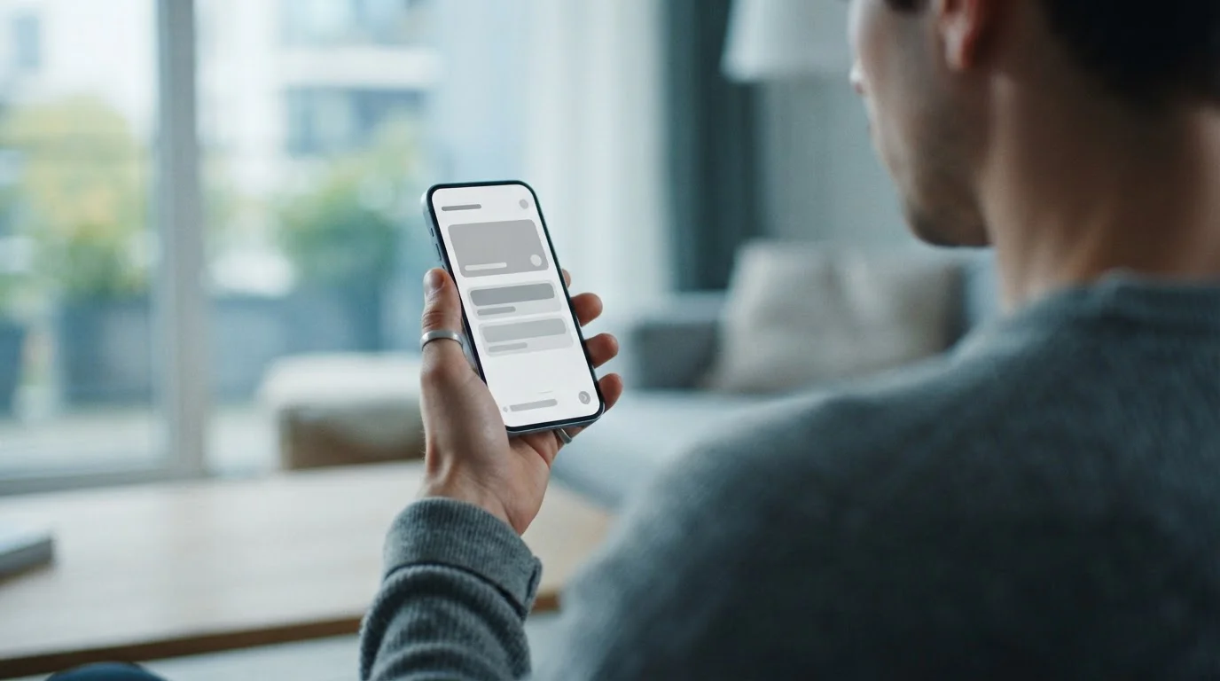 Smartphone mit abstraktem Zahlungsinterface in der Hand