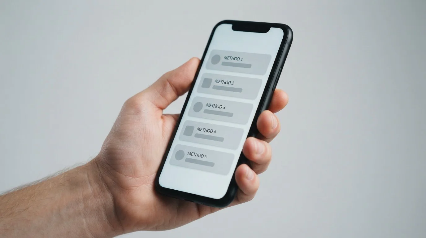 Smartphone mit generischer Zahlungsoptionen-Übersicht auf neutralem Hintergrund